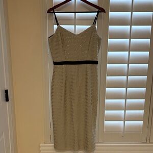 Dress the Population Cream Midi Dress with Black Accents